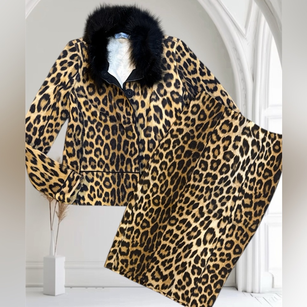 Blumarine leopard-print Wool and Fur skirt and jacket size 2/4 or XS/S C20